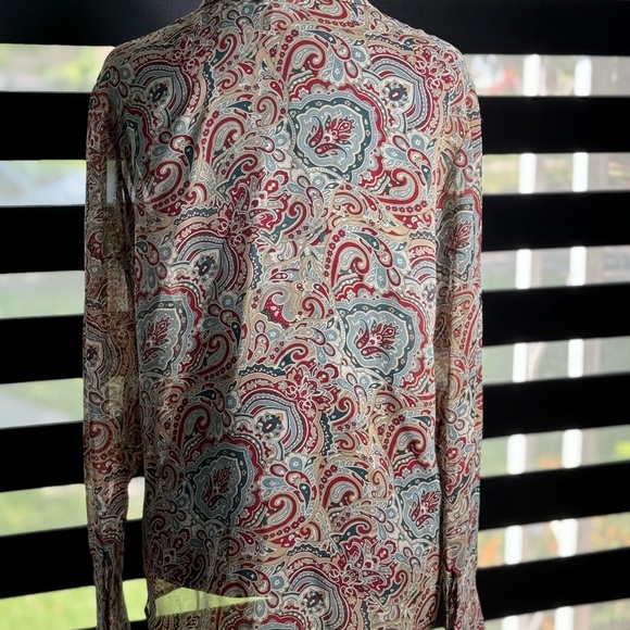 Vintage 70s 80s Jacobson’s Mod Red Beige Grey Paisley Blouse Size 8 - Picture 4 of 10